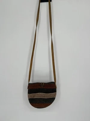 Sisal Small Bucket Shoulder Bag Handmade In Kenya Multicolor Leather Strap - Image 1 of 4
