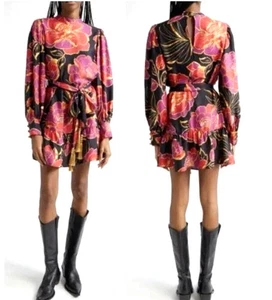 NEW, Farm Rio Shiny Chita Floral Print Long Sleeve Minidress Size Medium - Picture 1 of 7