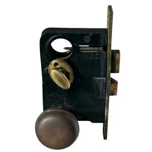 Antique Steel & Brass Mortise Door Lock With Door Knobs Spindle & Thumb Latch - Picture 1 of 24