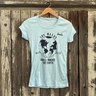 Camiseta Babydoll Mujer Vintage Años 70 The Meek's Shall Inheret the Earth Foto 1 de 4