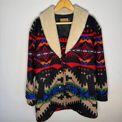 Pendleton Vtg High Grade Western Wear Wool Aztec Sherpa Collar Coat | 42 - Image 1 of 4