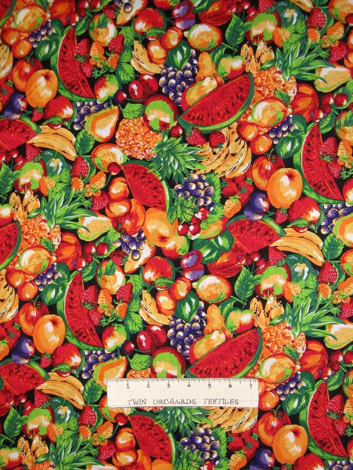 Food Fabric - Tuscany Packed Fruit Apple Grape Watermelon - Cotton YARD - Image 1 of 1