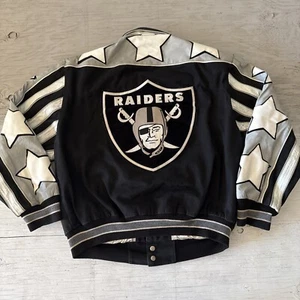 VTG Distressed 90s NFL Jeff Hamilton LA Los Angeles Raiders Leather Jacket Sz L - Picture 1 of 24