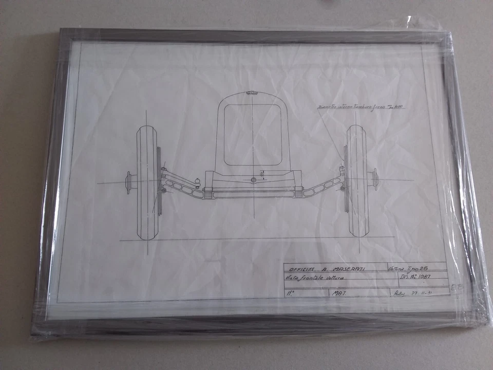 MASERATI OFFICINE VISTA FRONTALE VETTURA TIPO 26  BOLOGNA 27-11-31  DISEGNO - Immagine 1 di 4