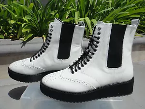 Shellys London Lace-Up Chelsea Platform Wedge Boot, White HIgh Top EUR37 or 39 - Picture 1 of 12