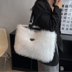 Winter Plush Bags Women Flowers Shoulder Bag Handbag - Picture 1 of 9