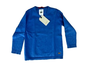 $45 Zara School boys knitted pullover sweater v-neck brith blue size 6 New - Picture 1 of 4
