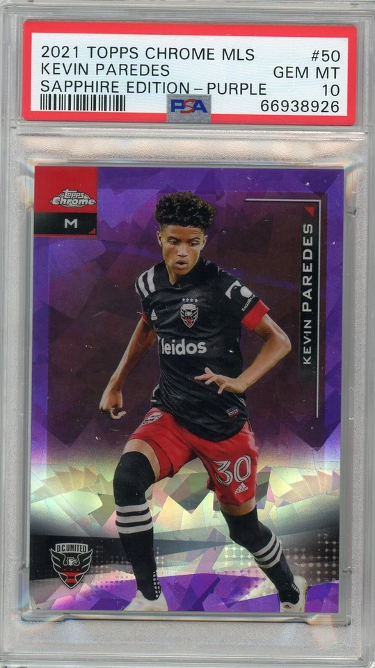 2021 Topps Chrome MLS #50 KEVIN PAREDES Sapphire Edition- PURPLE 03/10 PSA 10 - Image 1 of 2