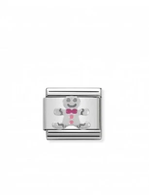 CLÁSICO Nominación Estilo Plateado Pan de Jengibre Hombre 9mm Navidad Italiano Dije Foto 1 de 3