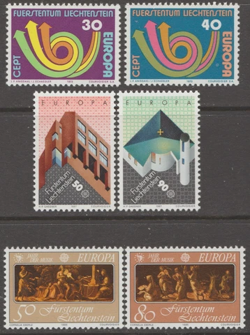 LIECHTENSTEIN,1973/1987 collection of 6 Mint, Sc.528 / 862  MNH VF-XF Cover