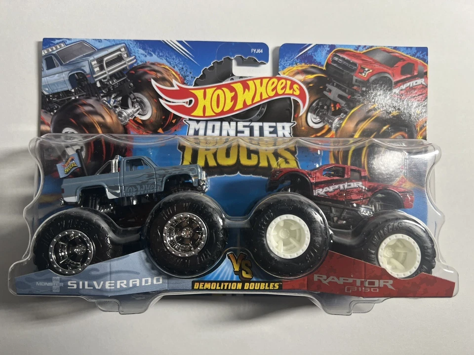 Paquete de 2 Monster Trucks Hot Wheels Chevy Silverado vs. Ford F-150 Raptor Foto 1 de 4