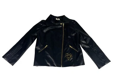 Chaqueta de moto de cuero sintético firmada por D Disney Descendants niñas L negra bordada Foto 1 de 4
