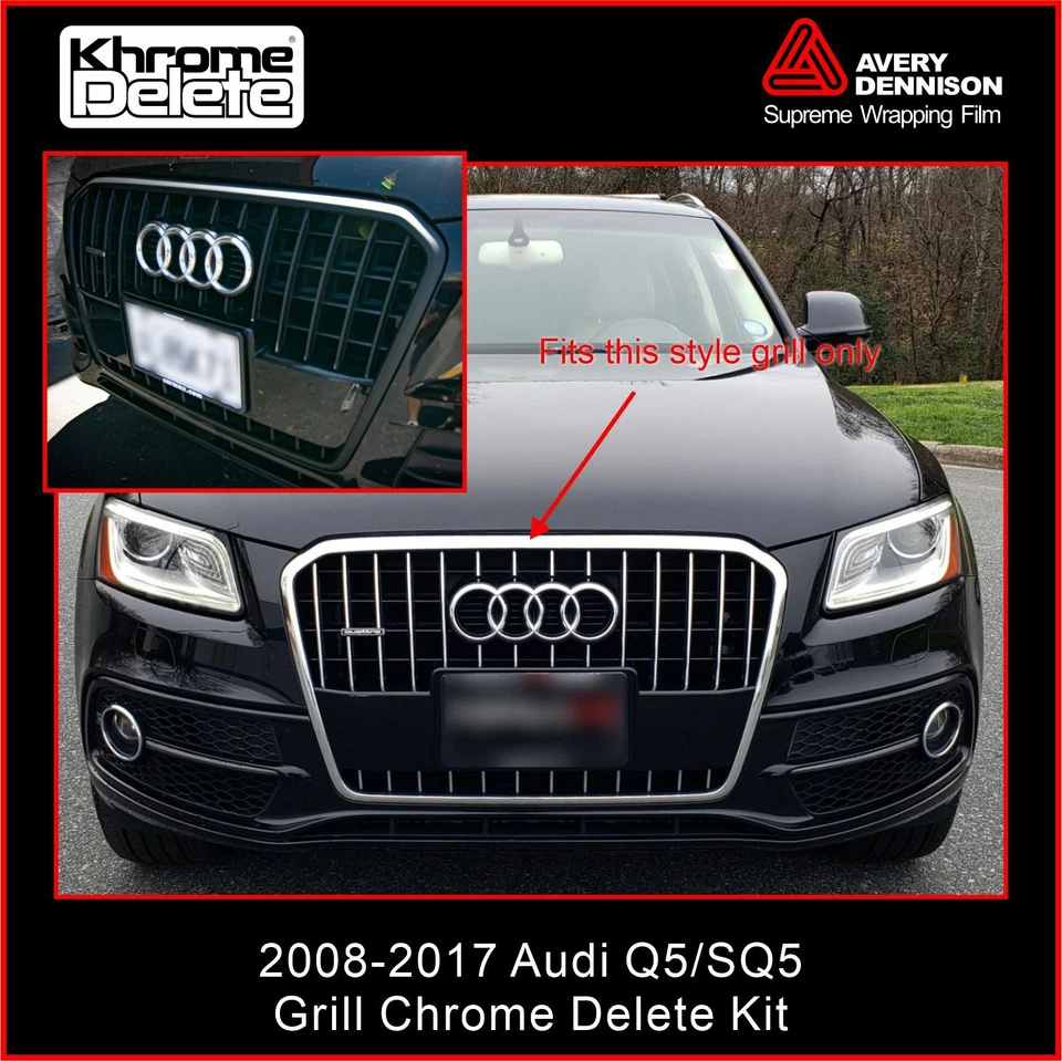 Envoltura de vinilo de eliminación de cromo para la parrilla Audi Q5 2008-2017 (negro brillante) Foto 1 de 2