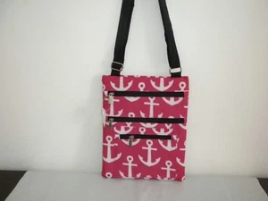  MESSENGER,PADDED, CROSSBODY SHOULDER,ANCHOR PINK,PURSE,SCHOOL,TRAVEL,NEW  - Picture 1 of 4