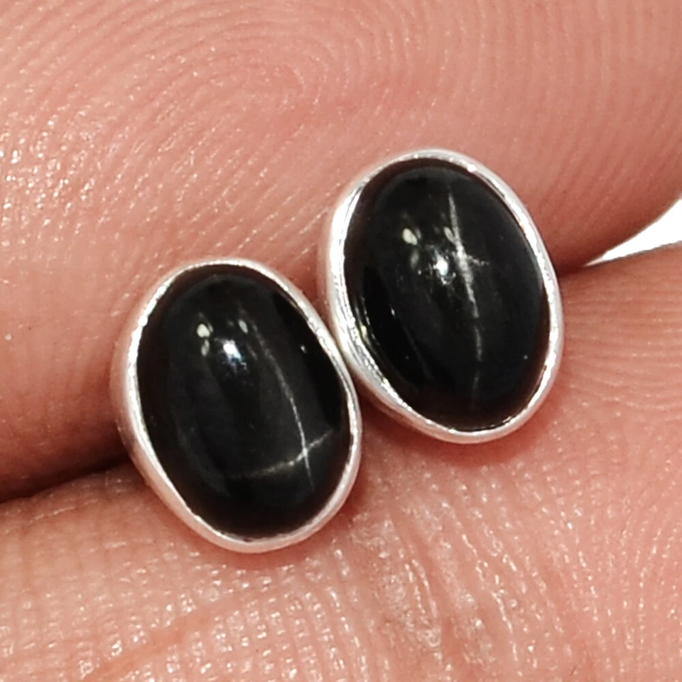 Pendientes de plata 925 con diópsido estrella natural, estrella negra de la India CE44922 Foto 1 de 1