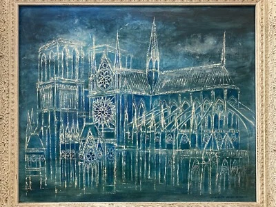 🔥 复古中世纪现代抽象旧哥特式大教堂油画,1950 年代 — 第 1/4 张图片
