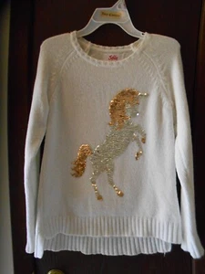 GIRLS JUSTICE LONG SLEEVE WHITE FLIP SEQUINS HI-LO SPARKLY SWEATER SIZE 10 - Picture 1 of 10