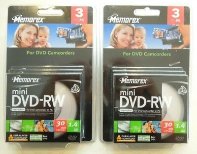 6 x MEMOREX - MINI DVD-RW REWRITABLE 30Min 1.4GB 8cm DVD for DVD CAMCORDER or PC - Image 1 of 4