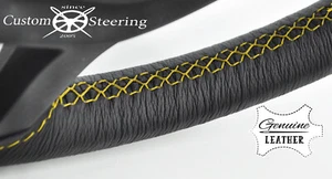 FOR FORD FIESTA MK6 2002 - 2008 LEATHER STEERING WHEEL COVER YELLOW STITCH NEW - Picture 1 of 4