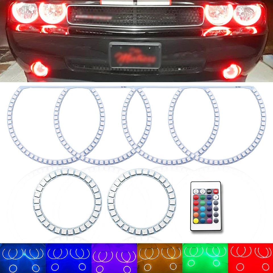 Multi-color Led Angel Eyes Kit RGB Halo Rings Light For Dodge Challenger 2008-14 - Image 1 of 4