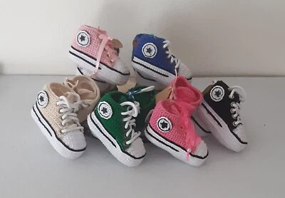 Scarpine neonati, cotone oeko-tex ,uncinetto. sneaker, benvenuto, battesimo - Image 1 of 4