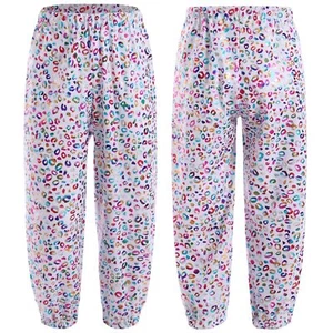 Girls Trousers Workout Pants Summer Dancewear Party Wide Leg Leopard Print 70's - Picture 1 of 99
