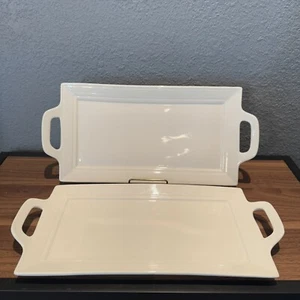 10 STRAWBERRY STREET White Ceramic Serving Tray Platter Appetizer W/handles - Picture 1 of 4