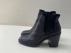 Bershka Ladies Black Leather Elasticated Block Heel Ankle Boots UK 3 EUR 36 B199 - Picture 1 of 7