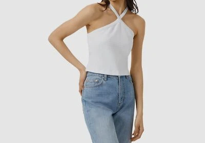 $88 French Connection Women's White Crossed Strap Halter Neck Blouse Top Size M - Image 1 of 2