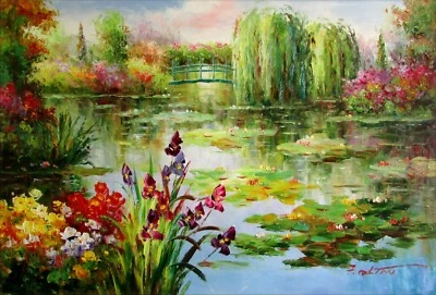 Pintura al óleo pintada a mano de calidad Claude Monet Garden at Giverny Repro 4 24x36 pulgadas Foto 1 de 2