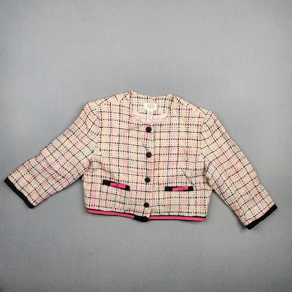 Blazer vintage Talbots para mujer 10 cintas de tweed rosa azul ventana panel chaqueta EE. UU. Foto 1 de 4