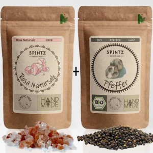 500g Bio Pfeffer schwarz ganz + 500g Rosa Natursalz grob - Kombi | Plastikfrei - Bild 1 von 11