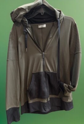 Betsy Johnson Jacket Zip Silk Jacket Hood/Mesh Pockets Green Black Sz Large NWOT - Image 1 of 4