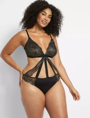 NUEVO MONO LANE BRYANT NEGRO METALIZADO ENCAJE TIRAS TALLA 26/28 Foto 1 de 2