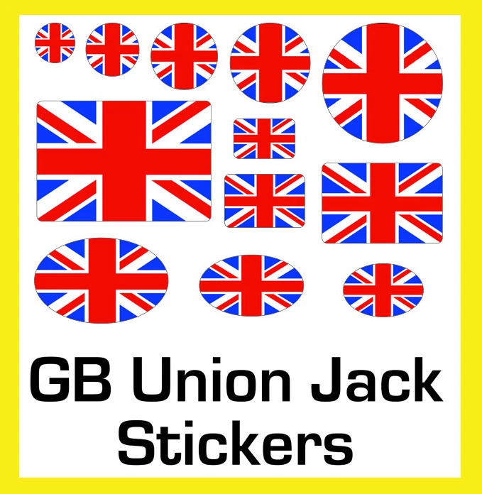 Union Jack Stickers Labels Circles Rectangles Ovals - 12 Sizes - 4 Pack Sizes - Image 1 of 1