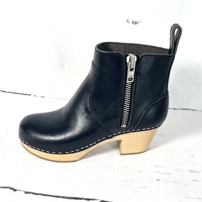 Swedish Hasbeen Shoes Women’s 37 US 7 Black Ankle Boots Wooden Heel Zip - Image 1 of 4