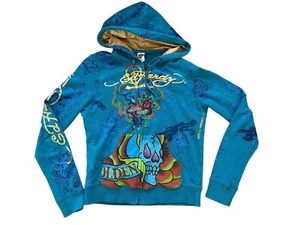 Ed Hardy Zip Up Sweatshirt Hoodie Skull Flames Rose Poseidon - Bild 1 von 11