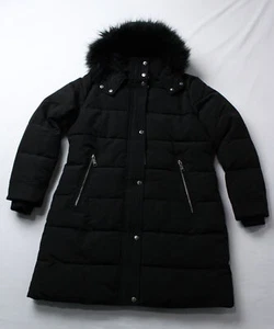 Nine West Women's Heavyweight Faux-Fur Trim Puffer Jacket CD4 Black Large NWT - Picture 1 of 7