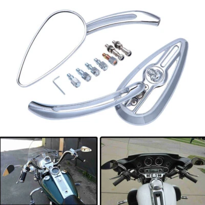 Par de espejos retrovisores cromados calavera aptos para Harley Davidson Softail FXSTI Flame Foto 1 de 4