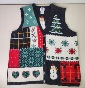 Christmas Sweater Vest Vintage Nutcracker Women's 1X Holiday Snowman Block - Picture 1 of 12