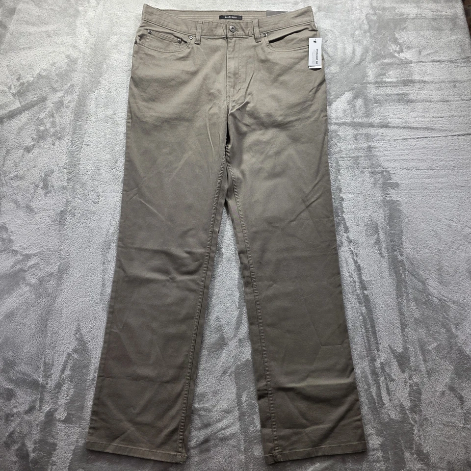 Pantalones de vestir Van Heusen cintura flexible para hombre 34x34 oliva calce recto sin planchar Foto 1 de 4