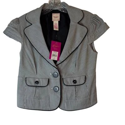 Новый с Ярлыками конфеты в полоску коротким рукавом Blazer куртка черный белый в тонкую полоску Juniors L - Изображение 1 из 4