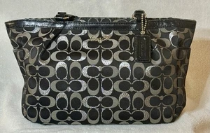 Coach Signature Gallery Black Metallic 3-Color East West Tote F18106 VG - Picture 1 of 11