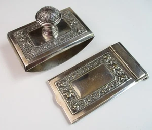 Victorian silver desk set rocking blotter & notepad holder repousse roses - Picture 1 of 5