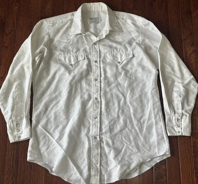 Vintage H bar C Pearl Snap Shirt Men's 16.5 34 White Western Long Sleeve  Floral - Image 1 of 4