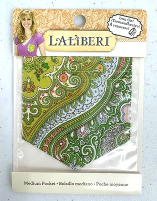 EK Success Brands LALIBERI Medium Pocket Iron-On Applique Green Boho Paisley - Image 1 of 4