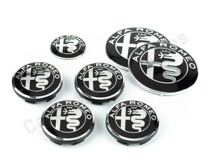 Alfa Romeo Black Wheel Center Caps Steereng Wheel Badge Front Rear Emblem Set - Picture 1 of 6