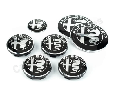 Juego de tapacubos centrales de rueda Steereng negros para Alfa Romeo emblema delantero trasero Foto 1 de 4