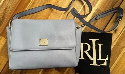 EUC Ralph Lauren Shoulder Crossbody Bag Light Baby Blue Medium Cowhide Leather - Image 1 of 4