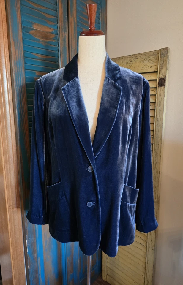 Blazer Sundance Terciopelo Mezcla Seda 2 Botones Mujer 12 Azul Pkts Vacaciones LEER SLV Foto 1 de 4